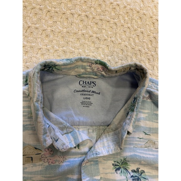 Chaps‎ Coastal Wash Men's Hawaiian Shirt – Size L -100% Cotton Chambray - Picture 5 of 13